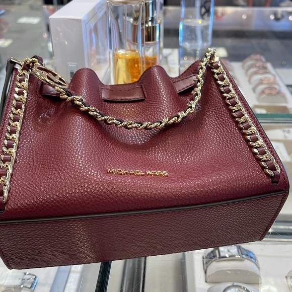 Michael Kors Women's Mina Small Belted Chain Crossbody Shoulder Bags Dark Cherry - Picture 12 of 16